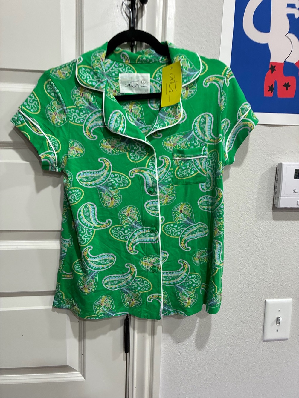 Cat’s Pajamas Women’s Green Paisley Short-Sleeve Pajama Top